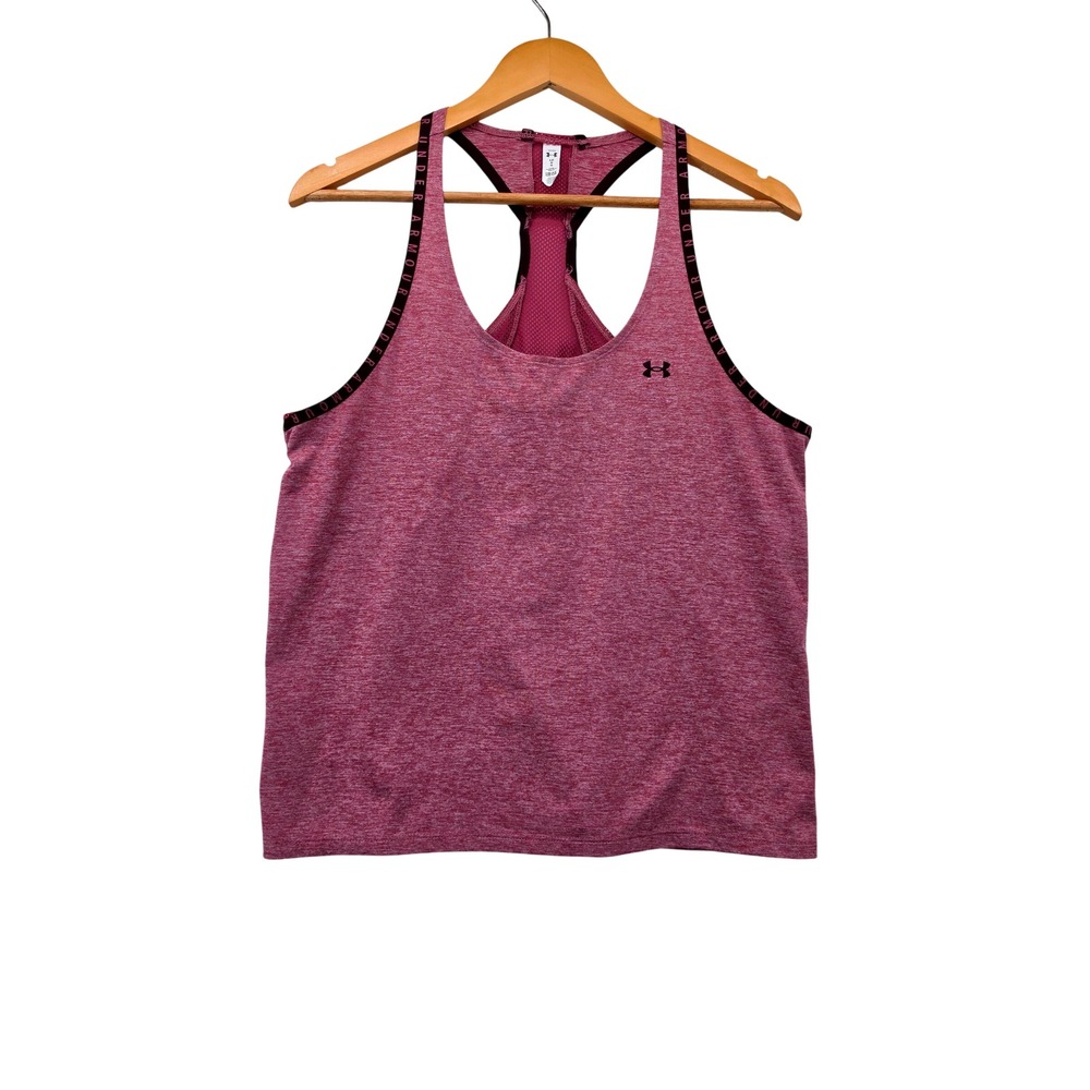 Under Armour HeatGear Tank Top Womens Large Pink Heathered Racerback Mesh Gym L